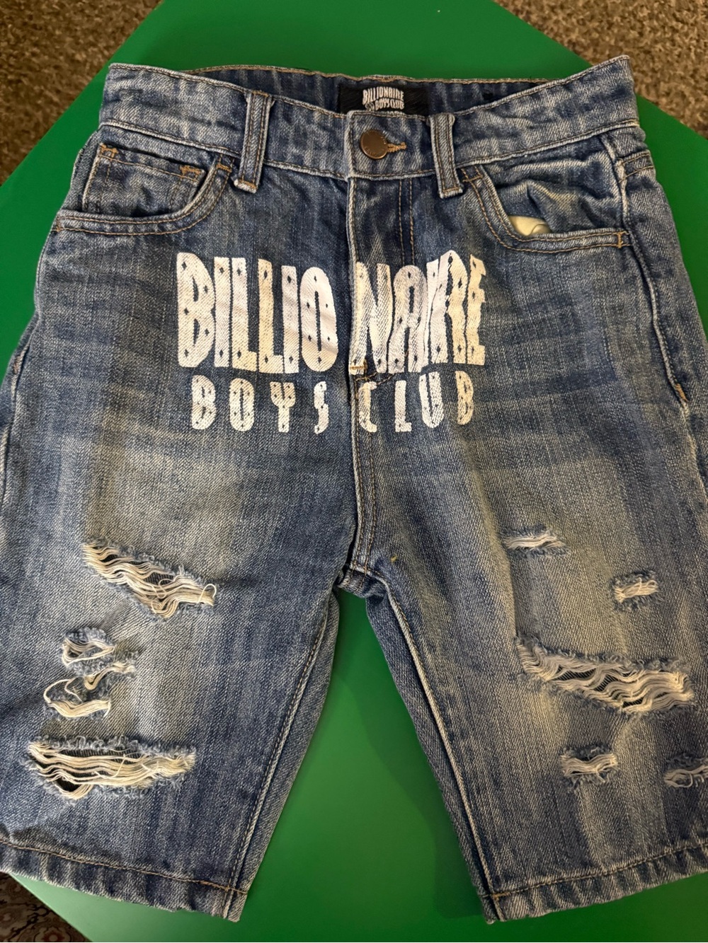 Billionaire Boys Club Distressed Blue Denim Shorts with Front Logo youth 9/10